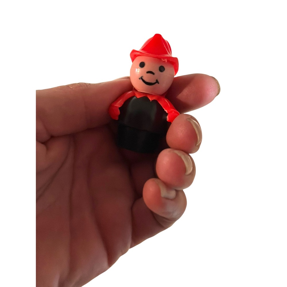 Vintage Unisex Fisher Price Little People Firefighter Figure Small Red Black